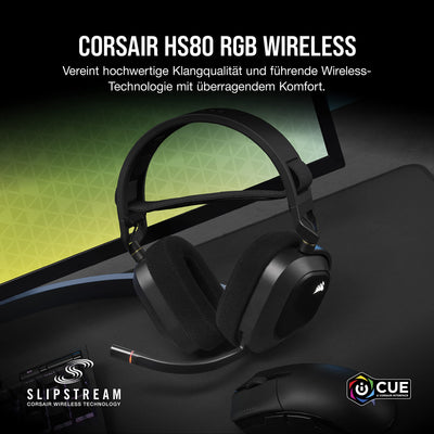 CORSAIR HS80 RGB WIRELESS Multiplattform-Gaming-Headset - Dolby Atmos - Omnidirektionales Mikrofon - iCUE-Kompatibel - PC, Mac, PS5, PS4 - Carbon, Farbe Schwarz