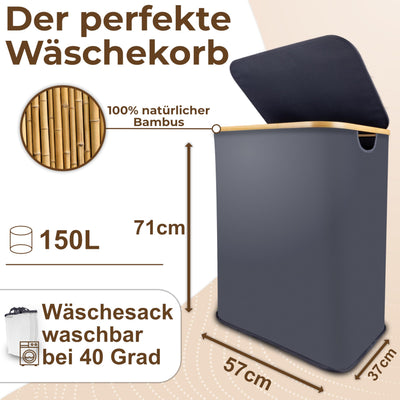 Luxpur® Wäschekorb XXL mit Deckel 3 Fächer Wäschesack Bambus Wäsche-Sortier-System Faltbare Wäschebox Wäschesammler Wäschetrenner Wäschetruhe Laundry Basket
