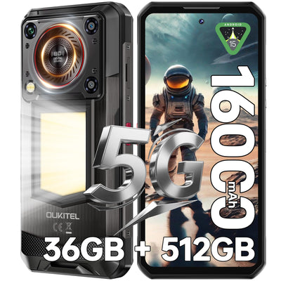 OUKITEL WP56 5G Outdoor Smartphone - 36GB+512GB/2TB 16000mAh 108MP Android 15 Outdoor Handy 128DB Lautsprecher 6,8" FHD+ 120Hz baustellenhandy 1000LM Campinglicht, IP68 Wasserdicht/NFC/GPS/OTG/BT5.2