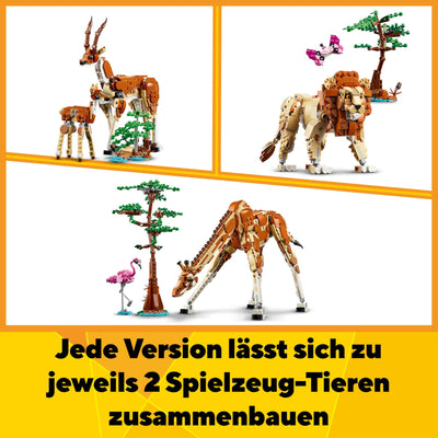 LEGO Creator 3in1 Tiersafari, Kreativ-Set mit Tierfiguren, 3 Baumöglichkeiten: Spielzeug-Giraffe, Gazellen und Löwe, Spielzeug-Tiere für Mädchen und Jungen, Natur-Geschenk für Kinder ab 9 Jahren 31150