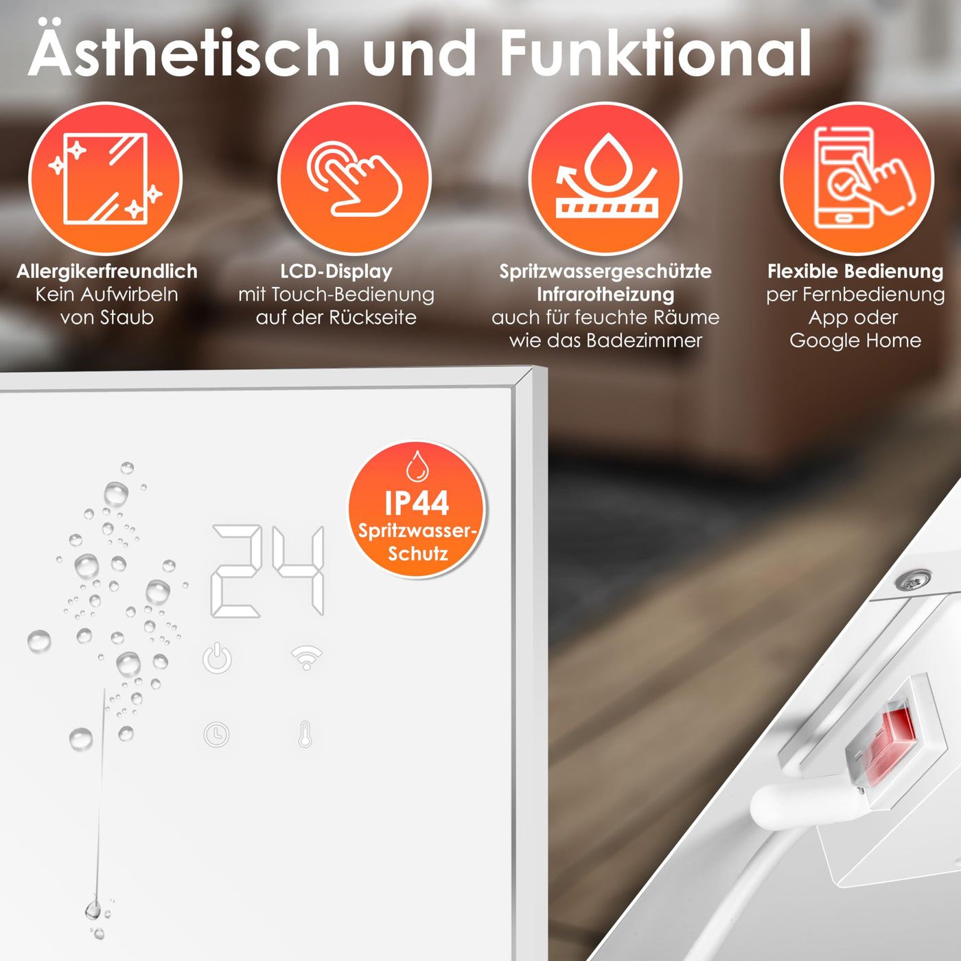 KESSER® Infrarotheizung Energiesparend Infrarot Standgerät & Wandmontage Elektroheizung 700W mit Fernbedienung Thermostat & App-Steuerung Elektrisch Heizpaneel Heizung Konvektor Standfüße