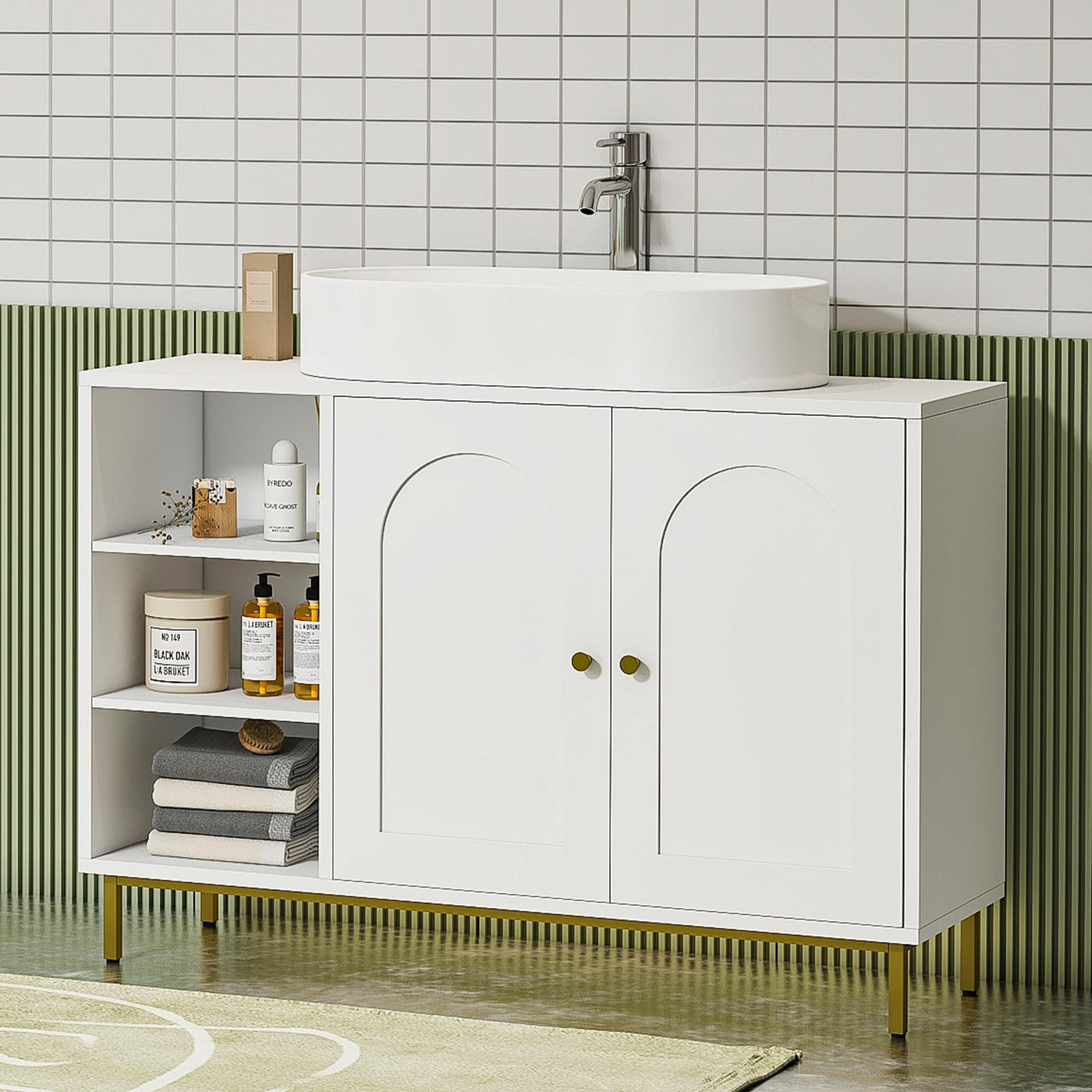 Hzuaneri Waschbeckenunterschrank, Unterschrank, Waschtischunterschrank, Badezimmerschrank mit 2 Türen, verstellbare Ablage, viel Stauraum, Moderner Stil, 30 x 90 x 63 cm, Weiß BC09803G