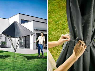 Leifheit Wäschespinne LinoProtect 400 mit wasserdichtem Dach, Wäscheschirm verlängert die Outdoor-Trockensaison, Wäscheständer aus Aluminium inkl. Bodenhülse