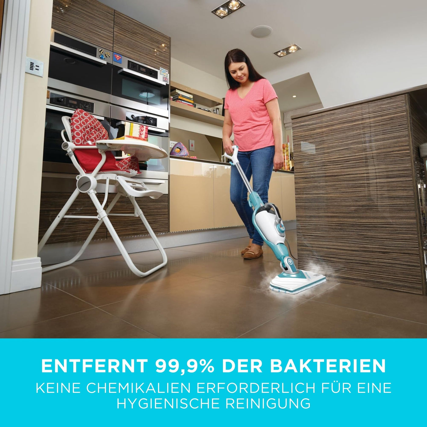 BLACK+DECKER Dampfreiniger 1600W 2in1 Dampfbesen mit Handdampfgerät (für hygienische, gründliche Sauberkeit, für die Reinigung des gesamten Haushaltes, inkl. 11-tlg. Zubehör) BHSM166DSM-QS