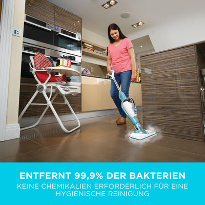 BLACK+DECKER Dampfreiniger 1600W 2in1 Dampfbesen mit Handdampfgerät (für hygienische, gründliche Sauberkeit, für die Reinigung des gesamten Haushaltes, inkl. 11-tlg. Zubehör) BHSM166DSM-QS