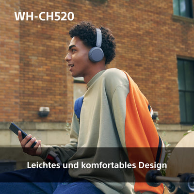 Sony WH-CH520 Kabelloser Bluetooth On Ear Kopfhörer, hohe Klangqualität, leichtes Design, bis zu 50 Stunden Akkulaufzeit, Schnellladung, EQ, klare Gesprächsqualität, iOS und Android, Blau