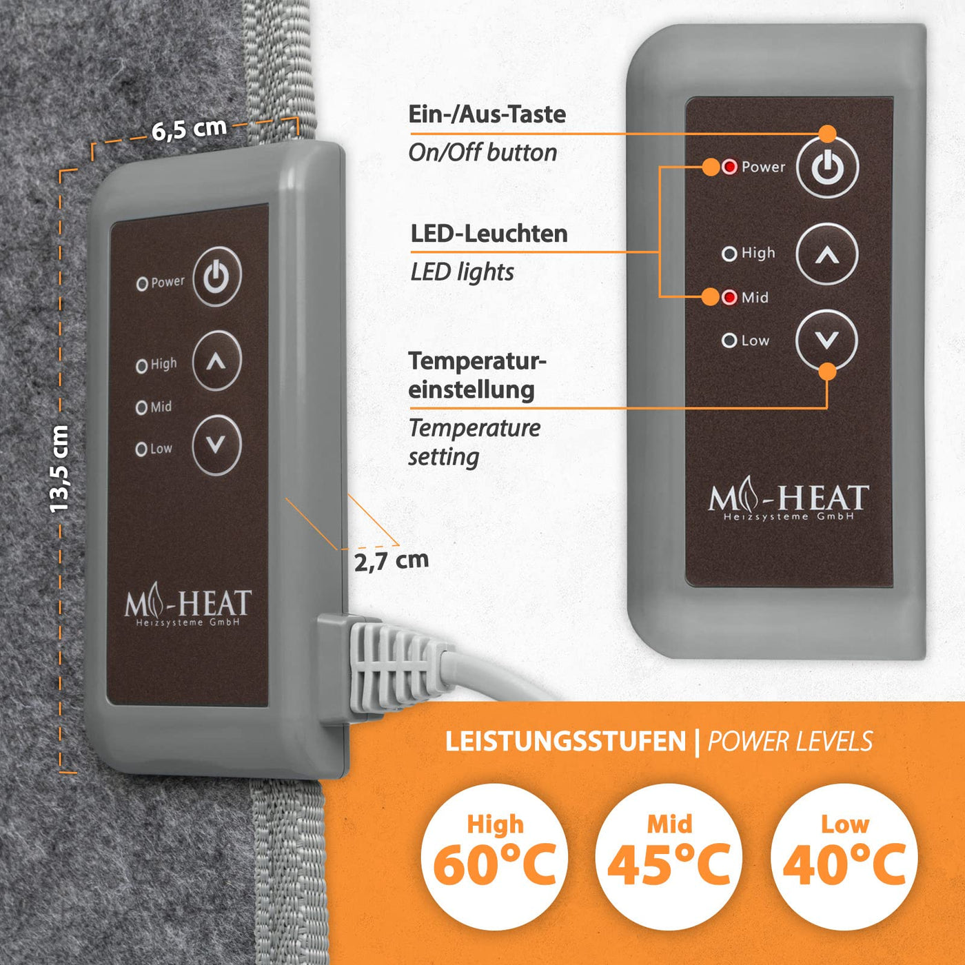 Mi-Heat Infrarot Schreibtischheizung Heizpaneel 260W | Standheizung für Büro Schreibtisch Arbeitsplatz unter den Tisch | Temperatur bis zu 60°C faltbar, Grau
