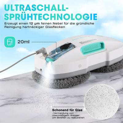 HAUSHOF Fensterputzroboter mit Sprühfunktion, 3800PA Elektrischer Fensterputzer, Intelligenter Navigation, Fernbedienung, Mit Glasreiniger & Tüchern, Zweifacher Schutz, Für Innen- & Außenfenster