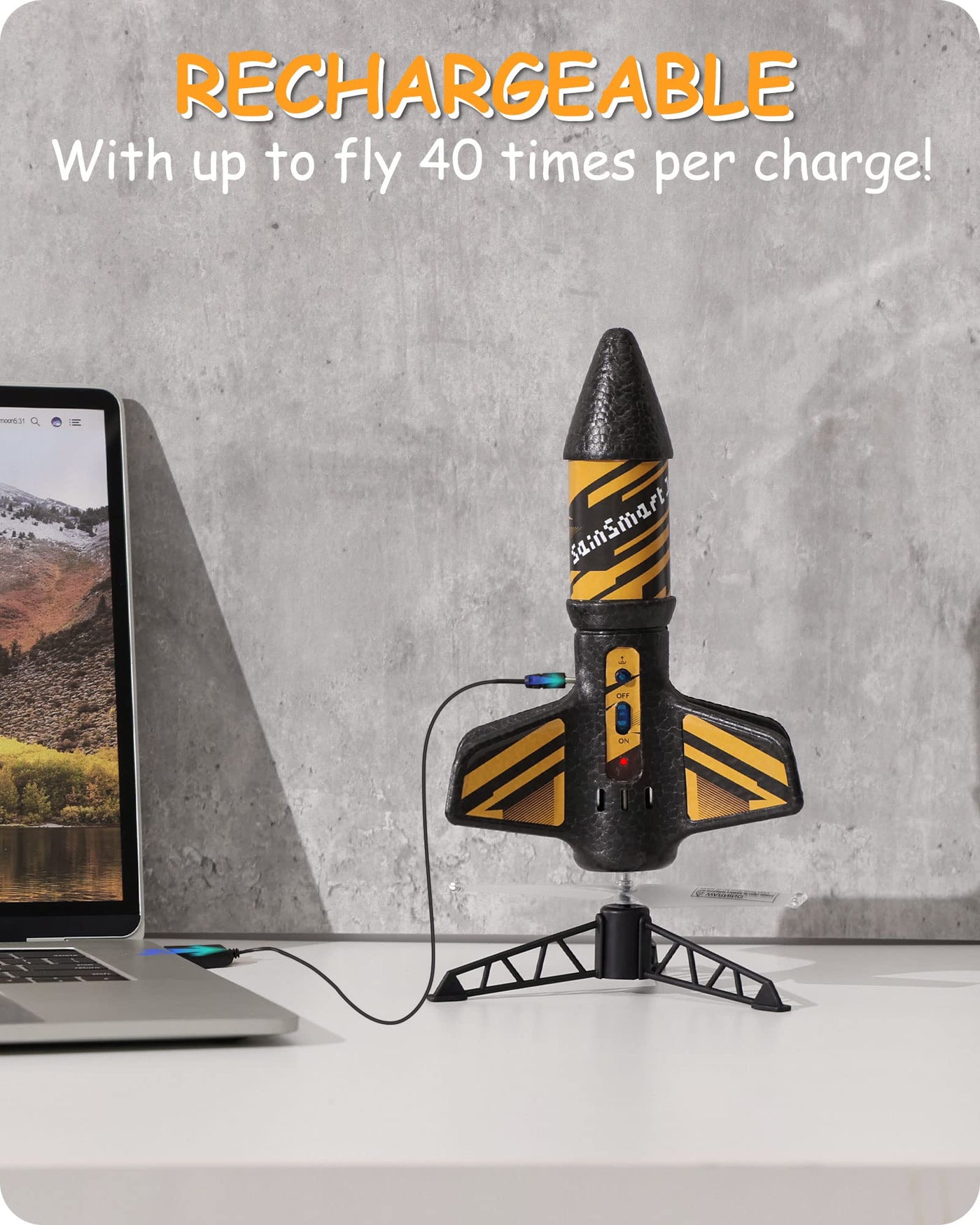 SainSmart Jr. Rakete Spielzeug – Motorisierte Rakete mit Fallschirm, Start bis zu 61 Meter, Outdoor-Spielzeug für Kinder im Alter von 8–12 Jahren (Schwarz)