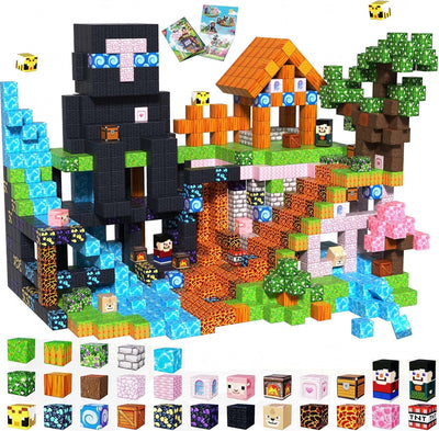 GraceDuck Magnetische Bausteine, 200 Teile Magnetbausteine Bauen Dark Forest & Pink Castle, Magnetic Blocks Bauwelt Spielzeug für Jungen und Mädchen, Magnetblöcke Geschenke für Kinder ab 3-9 Jahren