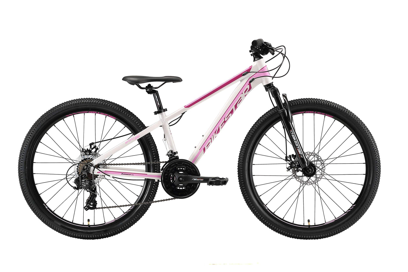 BIKESTAR Hardtail Aluminium Mountainbike Shimano 21 Gang Schaltung, Scheibenbremse 26 Zoll Reifen | 13 Zoll Rahmen Alu MTB | Weiß Pink