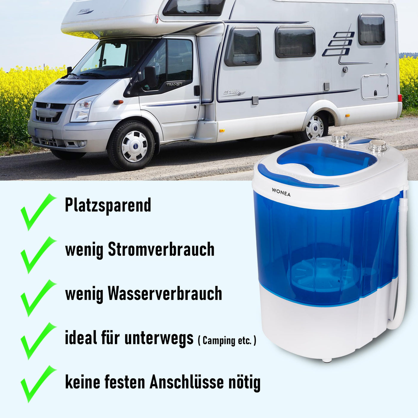 Mini Waschmaschine 25 Liter, 580 Watt mit Schleuder, kleine Waschmaschine bis 3 kg Wäsche, Reise-Waschmaschine, Mini-Waschmaschine Camping, Mobile Single Reisewaschmaschine mit Schläuderfunktion