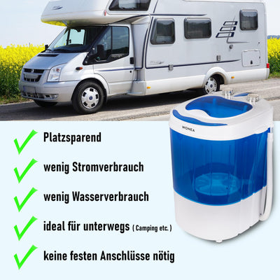 Mini Waschmaschine 25 Liter, 580 Watt mit Schleuder, kleine Waschmaschine bis 3 kg Wäsche, Reise-Waschmaschine, Mini-Waschmaschine Camping, Mobile Single Reisewaschmaschine mit Schläuderfunktion