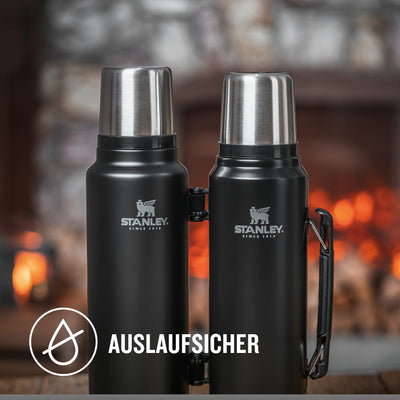Stanley Classic Legendary Thermosflasche 1L - Thermos Hält 24 Stunden Heiß oder Kalt - Edelstahl Thermoskanne - BPA-Frei - Spülmaschinenfest - Matte Black