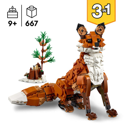 LEGO Creator Waldtiere: Rotfuchs, Tiere-Set mit Fuchs, Eule und Eichhörnchen Spielzeug, Tierfiguren des Waldes zum Spielen und Ausstellen, kreatives Geschenk für Jungs und Mädchen ab 9 Jahren 31154