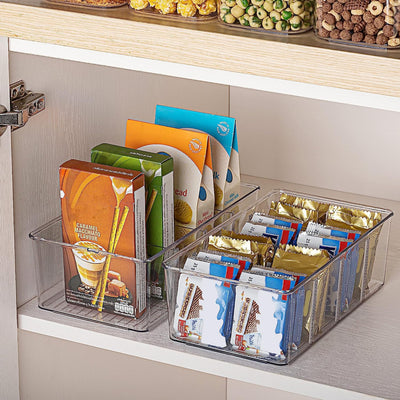 Vtopmart 4er Set Kühlschrank Organizer mit 4 Fächern, BPA-Freie Küche Stapelbarer Lebensmittelaufbewahrungsbox für Teebeutel,Snacks,Gewürze,Durchsichtig