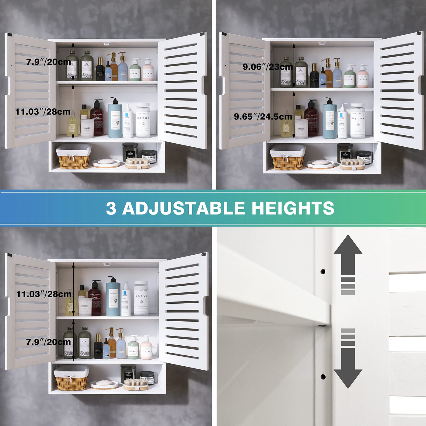 SMIBUY Badezimmerschrank Wandmontage, Bambus über der Toilette Lagerung Veranstalter, Platz sparende Medizin Schrank mit 2 Türen und verstellbaren Regalen (Weiß)