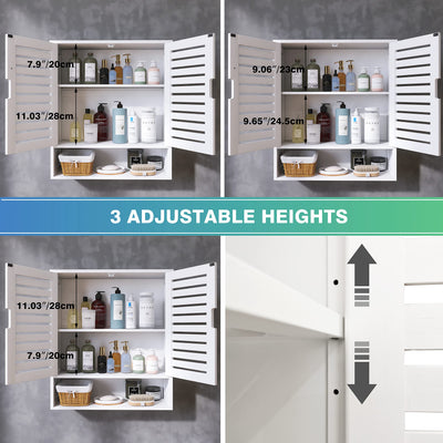SMIBUY Badezimmerschrank Wandmontage, Bambus über der Toilette Lagerung Veranstalter, Platz sparende Medizin Schrank mit 2 Türen und verstellbaren Regalen (Weiß)