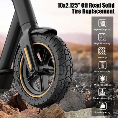 OUXI 10X2.125 Off Road Reifen für Elektroroller Ninebot F20/F30/F40/F65, 10 Zoll Vollgummireifen für Vorder- und Vollgummireifen für Elektroroller Tubeless(Schwarz 1Stück)