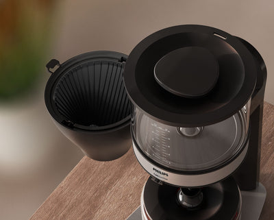 Philips Filterkaffeemaschine – 1.25L-Fassungsvermögen, bis zu 15 Tassen, Boil & Brew, schwarz/silbern (HD5416/60) & HD2637/90 Toaster, 7 Stufen, Brötchenaufsatz, Stopp-Taste, 1000 W, schwarz/edelstahl