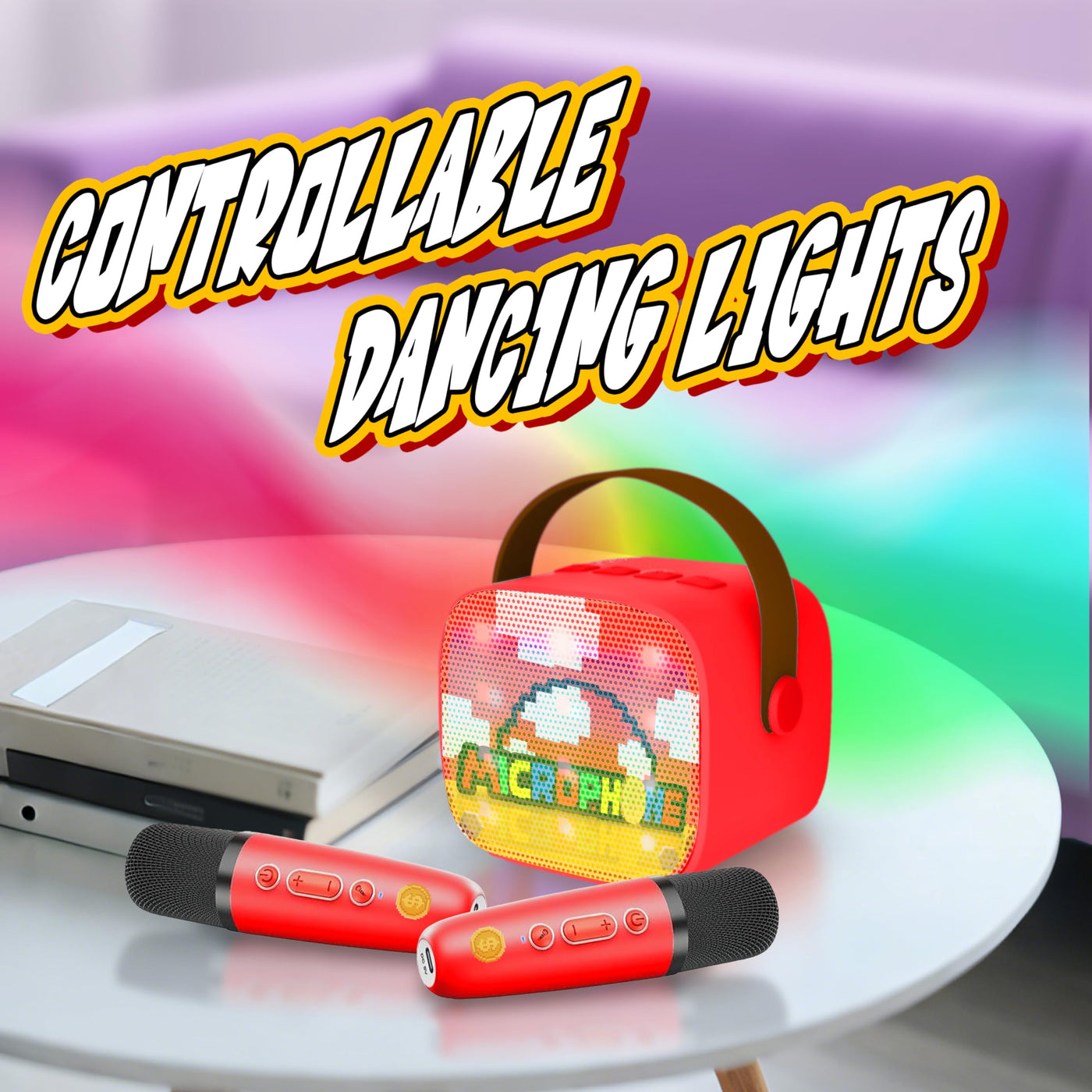 Mario Karaoke Maschine mit 2 Bluetooth Mikrofon, Pixel Miner Spielzeug, Mario Spielzeug für Kinder 3 4 5 6 7 8-12 Jahre, Tragbarer Karaoke Mikrofon, Geschenk für Jungen Mädchen ab 3-10 Jahre