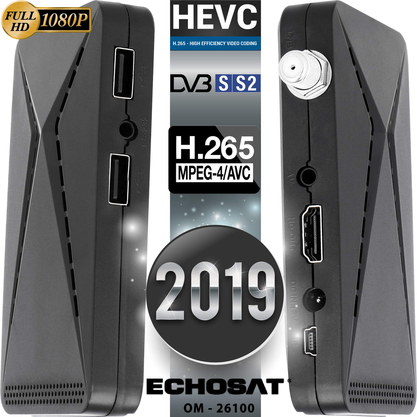 Echosat OM-26100 Mini Sat Receiver -DVB S/S2 Satelliten Receiver ✓Full HD ✓1080 P ✓HDMI ✓2 x USB 2.0 ✓HDTV [Digital Satelliten Receiver] (Astra Hotbird Türksat )-Schwarz