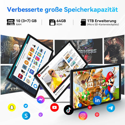 MUISOO Android 14 Tablet, Octa-Core 10 Zoll, 10 GB + 64 GB (erweiterbar auf 1 TB), Android Tablet mit Bluetooth 5.3, WiFi 6, Dual-Kamera, 5 MP + 8 MP, Face ID, 4G Wireless Dongle (Weiß)