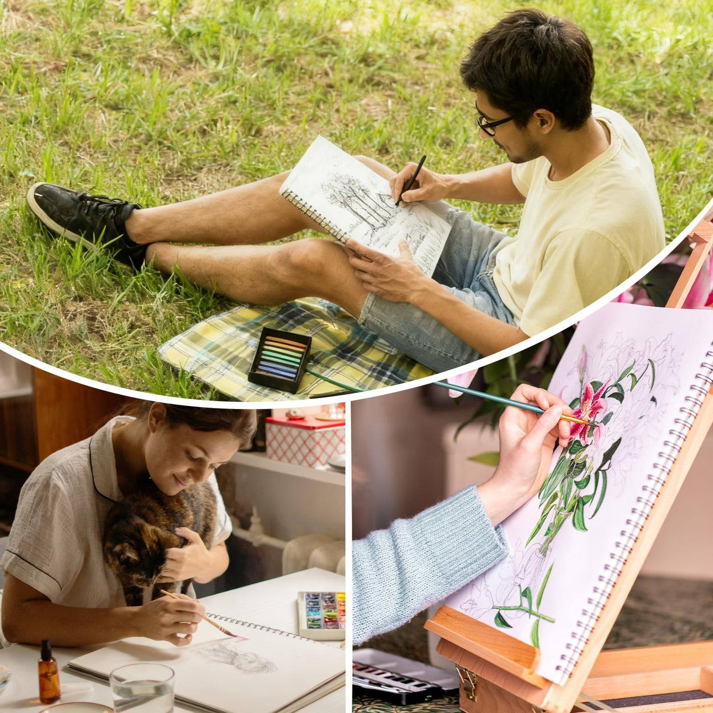 2 Stück A5 Skizzenbuch,100 g/m² Zeichenblöcke mit Spiralbindung-160 Blatt /320 Seiten-Skizzenbücher mit festem Einband-Professionnelle Zeichenbuch für Kinder & Erwachsene, Ideal für Skizzen