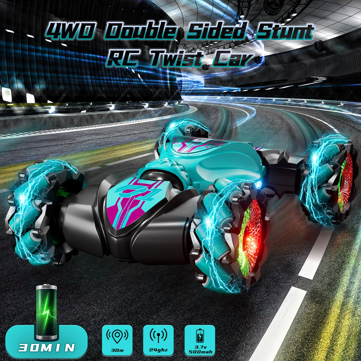 IKIDSUN Ferngesteuerte Auto mit Handsteuerung, RC Stunt Car, 2,4 GHz 4WD 360°Doppelseitige Rotierende Ferngesteuertes Auto mit Musik für Junge Mädchen ab 8 9 10 12+ Jahre, Geschenke Für Kinder