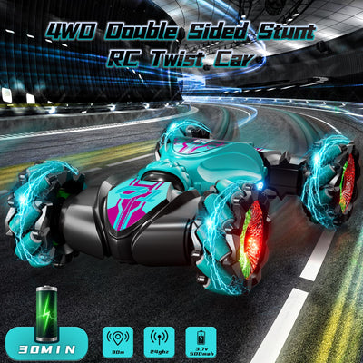 IKIDSUN Ferngesteuerte Auto mit Handsteuerung, RC Stunt Car, 2,4 GHz 4WD 360°Doppelseitige Rotierende Ferngesteuertes Auto mit Musik für Junge Mädchen ab 8 9 10 12+ Jahre, Geschenke Für Kinder