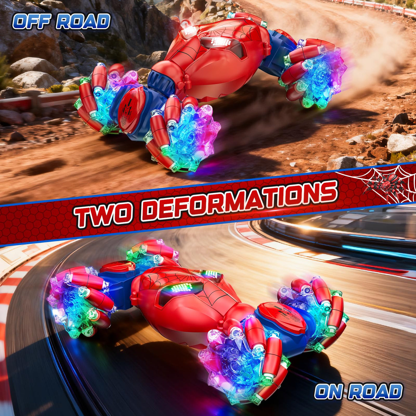 Spider Handsteuerung Ferngesteuertes Auto - 2.4GHz Doppelseitig RC Stunt Auto Spielzeug ab 3 4 5 6 7 8 9 10 Jahre Jungen, 360°Drehung RC Drift Autos mit Licht, Kinder Weihnachten Geburtstag Geschenke