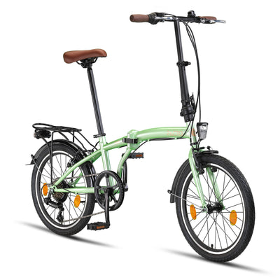 PACTO Ten Klapprad 20 Zoll mit Schnelles Faltsystem (10 Sek), Stahlrahmen, Leichtgewicht (16KG), 6 Gänge, V-Bremsen und doppelwandige Aluminiumfelgen (Mint)