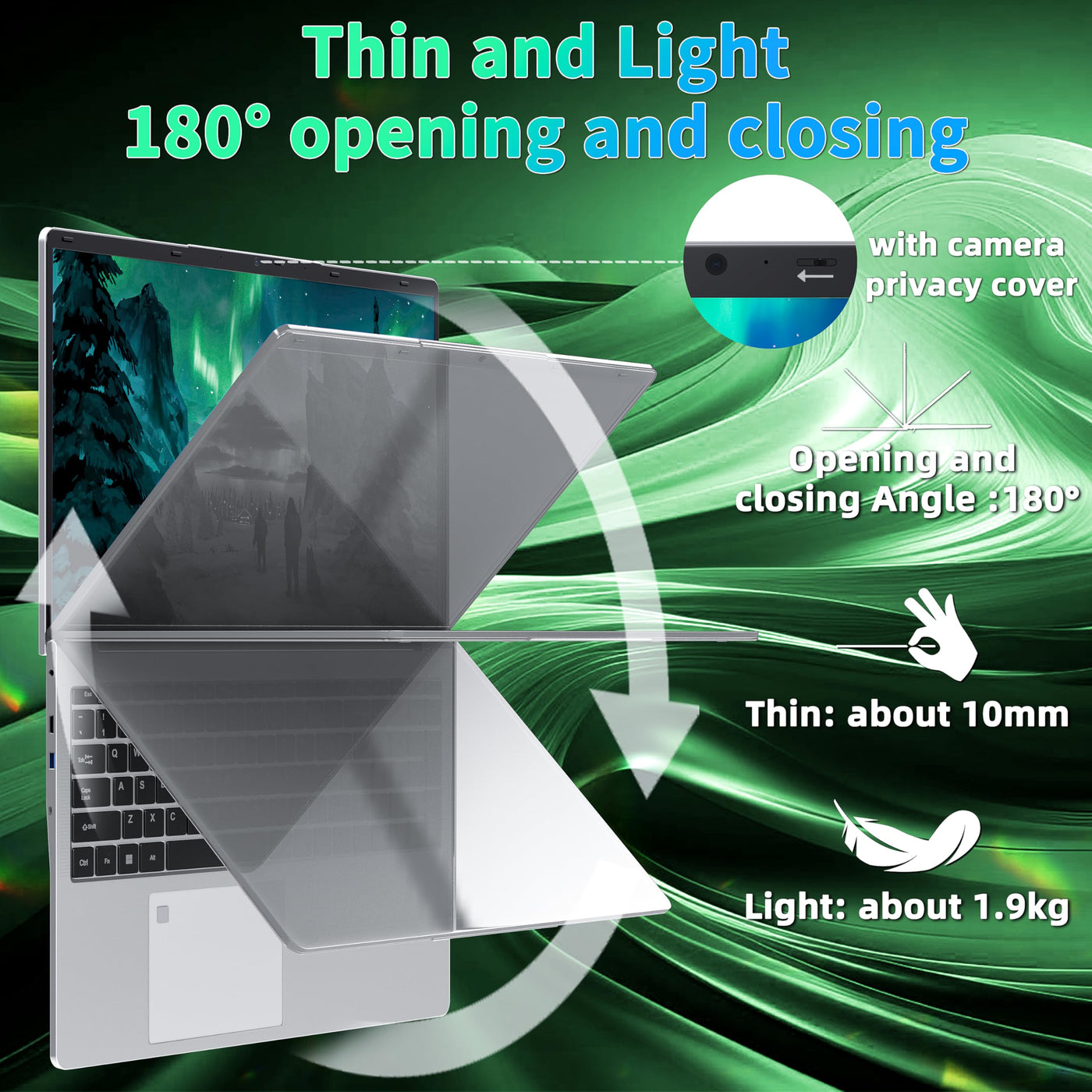 17,3 Zoll Laptop Computer, 16GB RAM, 1TB NVMe SSD, Quad-Core Celeron N5095 CPU(bis 2,9 GHz), FHD IPS Display, Fingerprint Sensor, beleuchtete Tastatur, HDMI, WiFi, BT, 3X USB 3.0, Silber Notebook