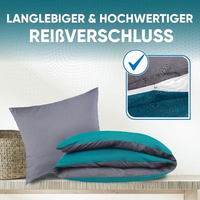 MALIKA® Bettwäsche 135x200 4 teilig | ÖkoTex Zertifiziert & für Allergiker geeignet |Bettwäsche Set mit je 2 Bettbezügen 135 x 200 & Kissenbezügen 80x80 | modern & hochwertig, Farbe:Petrol-GRAU