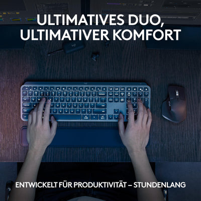 Logitech MX Keys S Combo: Leistungsstarke kabellose Tastatur und Maus mit Handablage,Customizable Illumination, Fast Scrolling,Bluetooth, für Windows/Linux/Chrome/Mac- Graphit, Deutsches QWERTZ-Layout