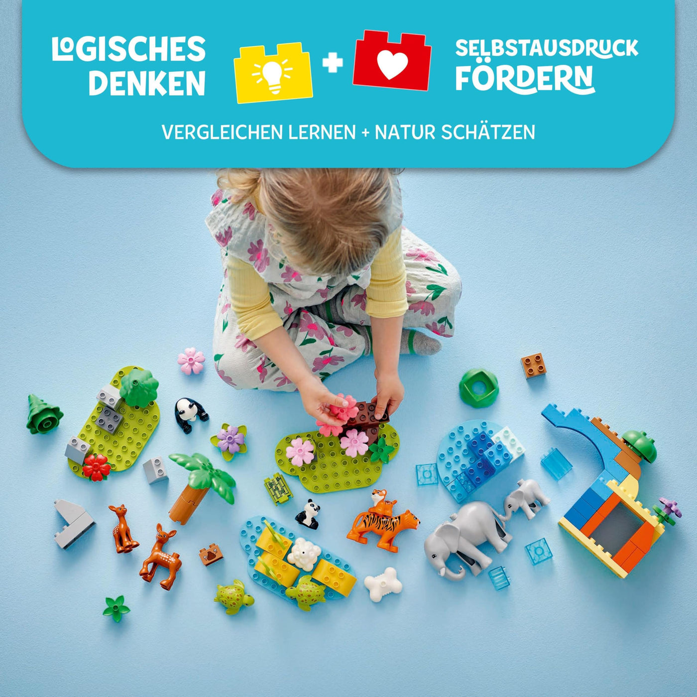 LEGO DUPLO Town Wildtier-Familien 3-in-1 Set - Lernspielzeug für Kleinkinder mit Tierfiguren - Montessori Spielzeug ab 2 Jahren mit Schildkröte, Tiger, Elefant, Hirsch & Panda Figuren - Geschenk 10446