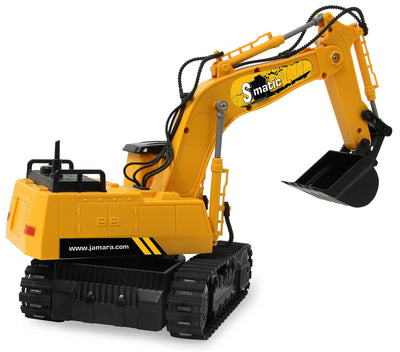 JAMARA 406310 Bagger S-Matic 2,4GHz, Kinderbagger, Spiezeugbagger, RC Kids, Ferngesteuert, Raupenantrieb, Mehrspielerbetrieb, ab 6 Jahre, 360 Grad Turmdrehung, Gelb