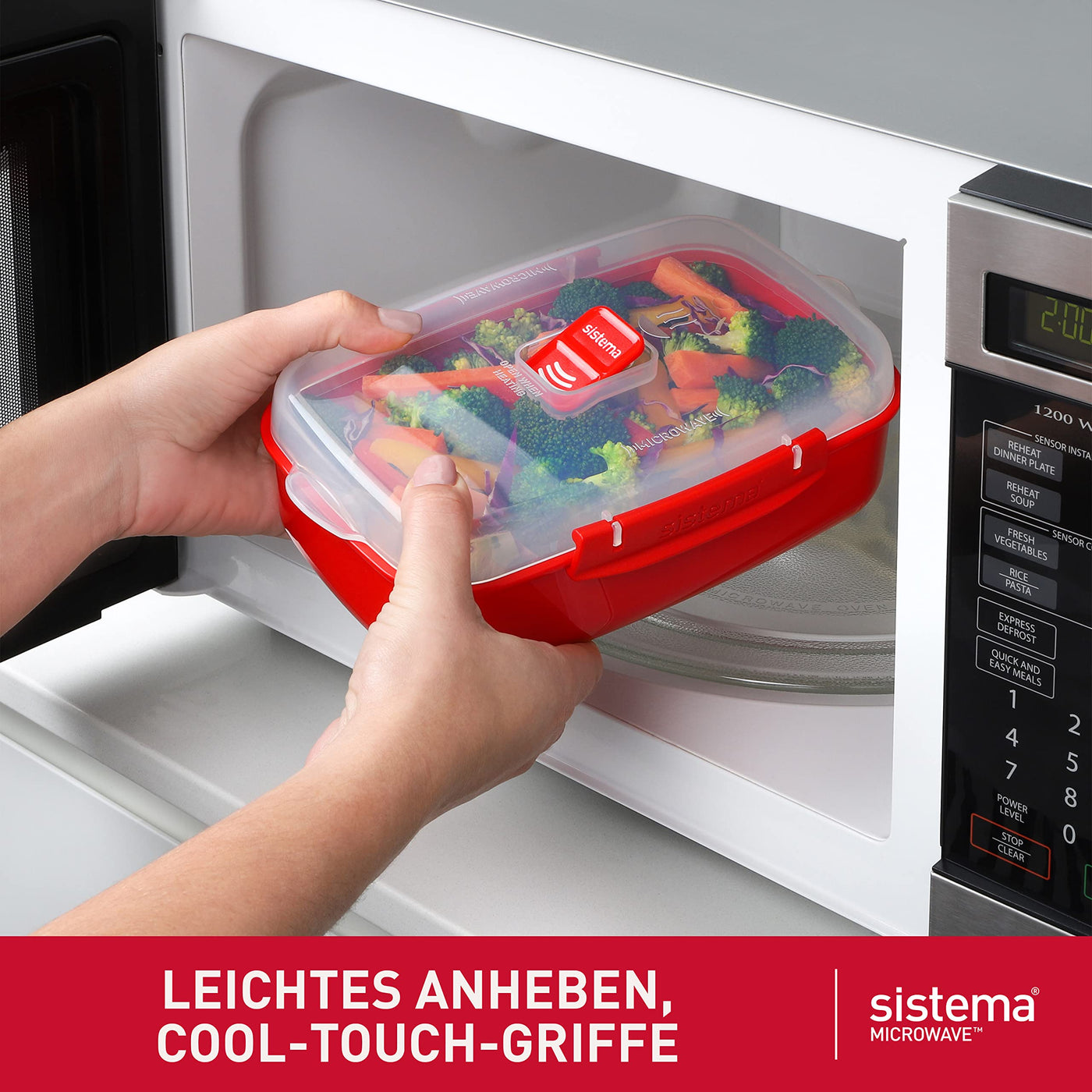 Sistema Microwave-Heat & Eat Frischhaltedosen Set | 4 rechteckige Mikrowellen-Vorratsdosen mit Deckeln (2 x 1,25 l + 2 x 525 ml) | verschließbare Clips und Belüftungsventile | BPA-frei [82005]