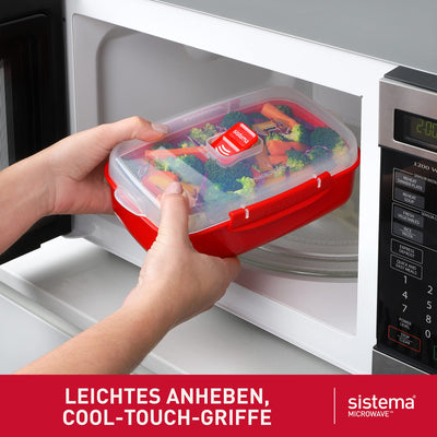 Sistema Microwave-Heat & Eat Frischhaltedosen Set | 4 rechteckige Mikrowellen-Vorratsdosen mit Deckeln (2 x 1,25 l + 2 x 525 ml) | verschließbare Clips und Belüftungsventile | BPA-frei [82005]