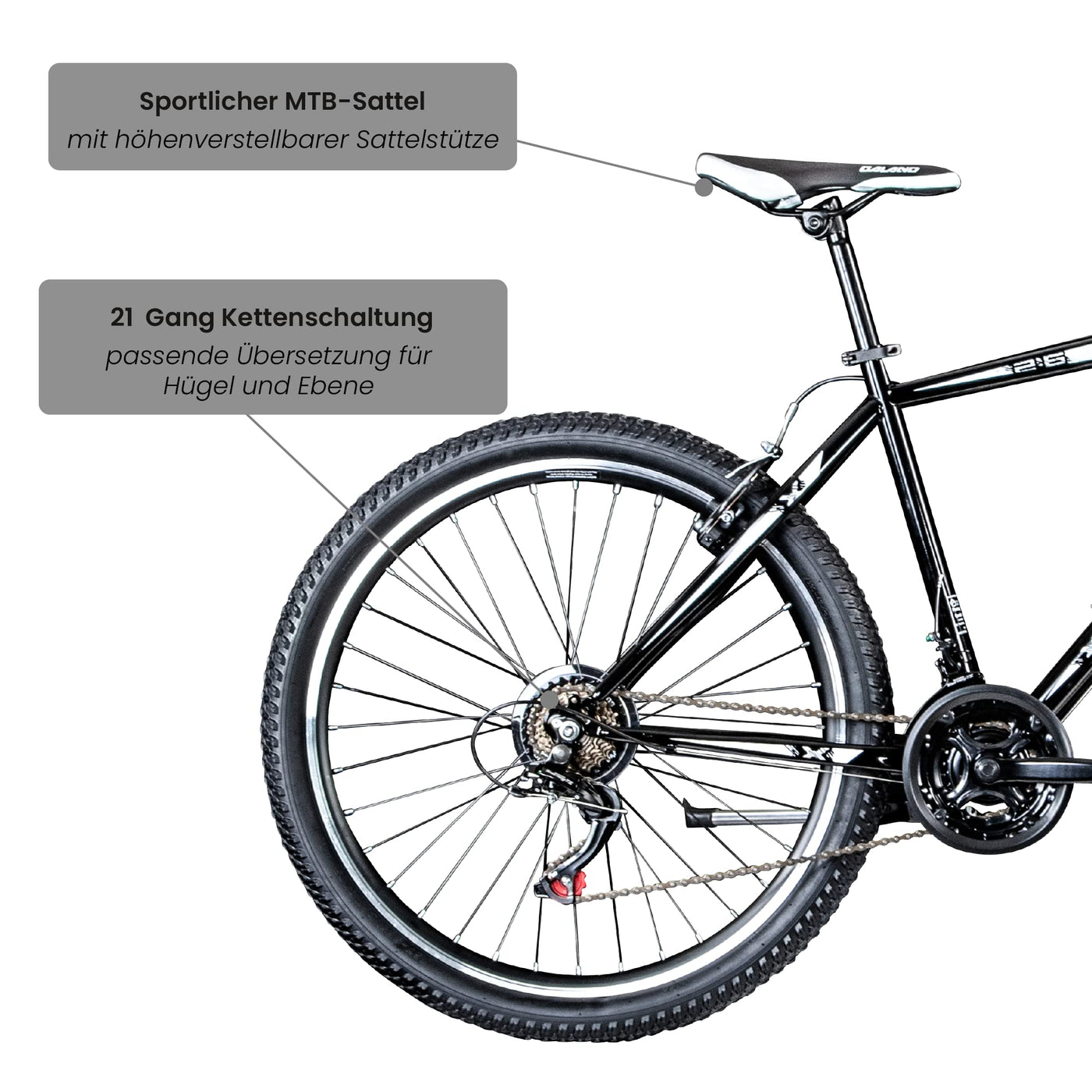 Galano Mountainbike Hardtail 26 Zoll Path MTB Fahrrad 21 Gang Mountain Bike 26" (schwarz/weiß, 46 cm)