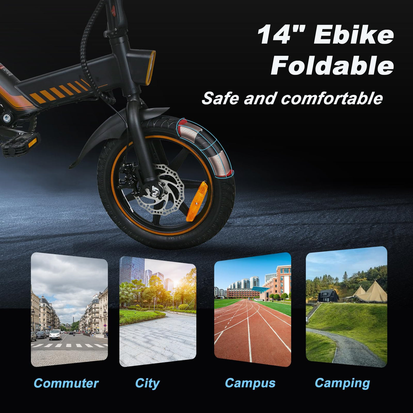 IDMD 14 Zoll E-Bike Klappbar, 36V 10,4Ah Akku und Bis 45 km Reichweite, 250W Motor, Einstellbarer Höhe Mini Elektro-Klapprad für Stadt & Pendler Damen und Herren (Blau)