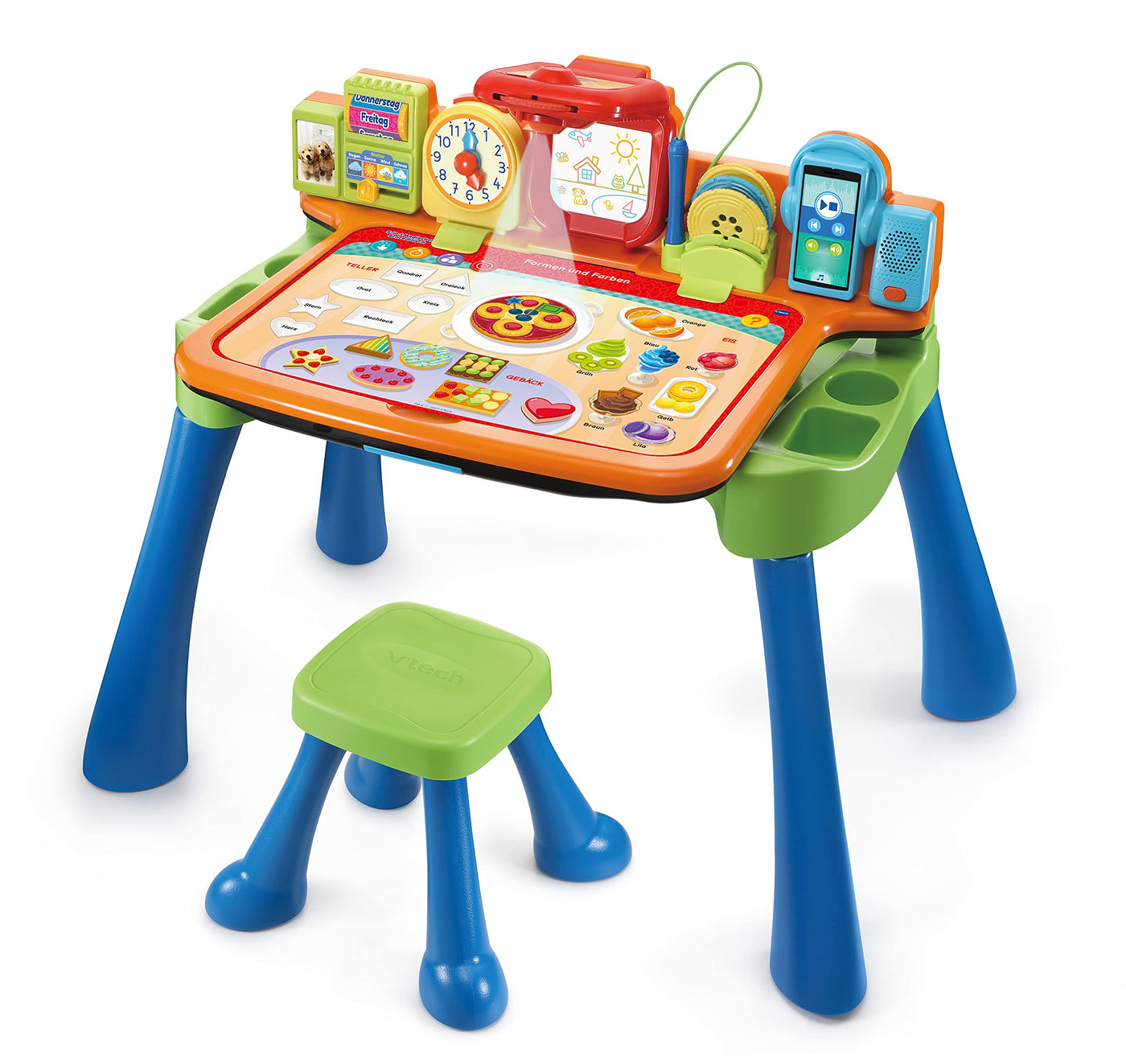 Vtech 5-in-1 Magischer Schreibtisch – Interaktiver Kinderschreibtisch inkl. Hocker – Mit Kreidetafel, Staffelei, Schreibfeld und Projektor – Für Kinder von 3-6 Jahren