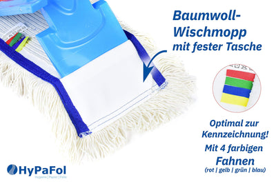 HyPaFol Baumwoll-Wischmopp mit Magnethalterung I 50cm Bodenwischer mit praktischer Verriegelung durch Magnetverschluss I sorgt für sicheren Halt des Klappmechanismus I Profi-Bodenreinigung für Zuhause