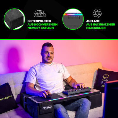 Couchmaster CYCON³ Black HORIZONLIGHT Bar - Ergonomisches Gaming Lapdesk für Couch & Bett - USB Hub Gaming Lapboard - Groß & Stabil (für PC, PS4/5, Xbox One/Series X, Laptops)