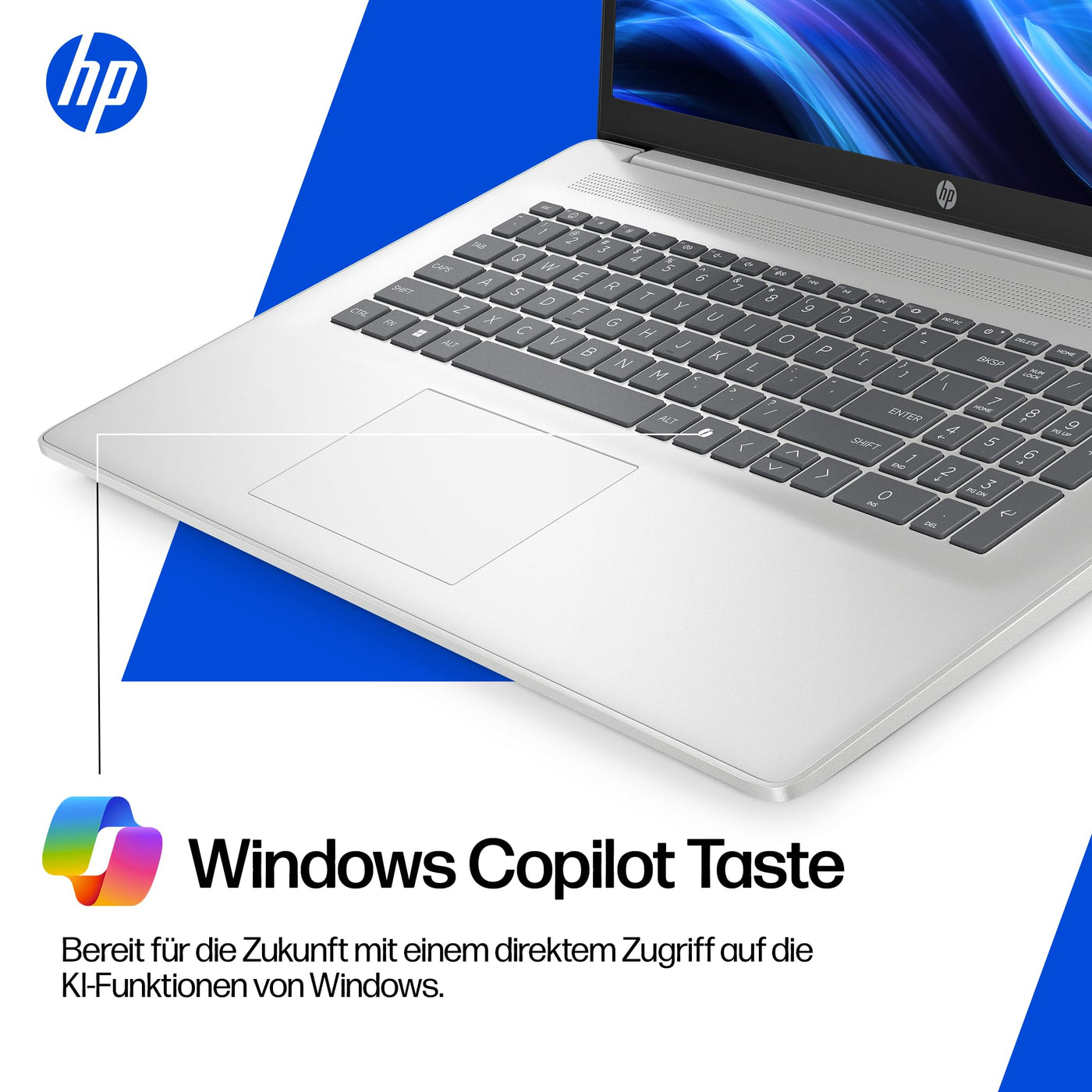 HP Laptop mit 17,3" FHD Display, Intel Core i5-1334U, 16 GB DDR4 RAM, 512 GB SSD, Intel Iris Grafik, Windows 11, QWERTZ, Silber inkl. 25 GB Dropbox-Speicher für 12 Monate