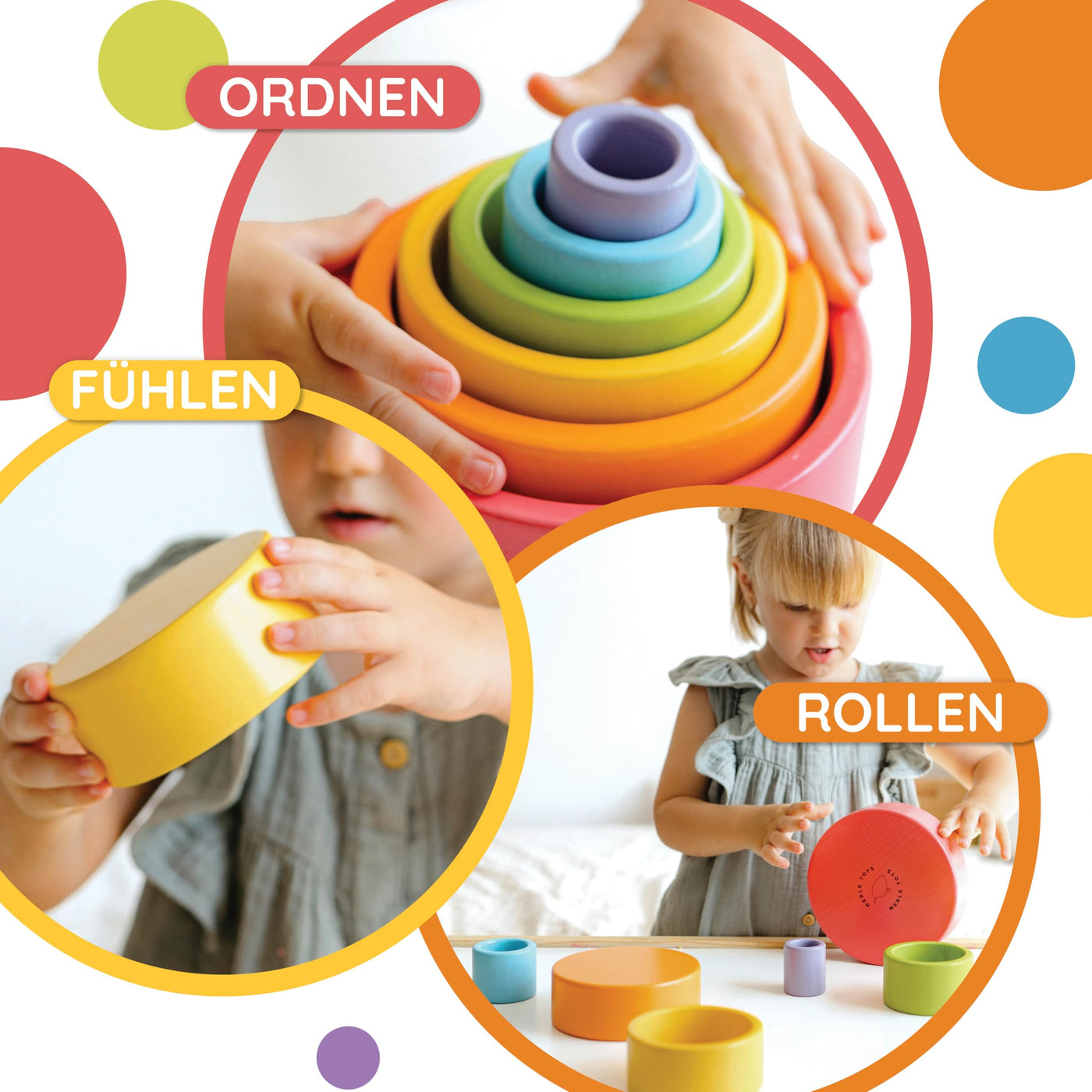 Merle Toys® Stapelbecher Baby Spielzeug, 100% FSC-Zertifiziert, 6X Stapelbecher ab 1 Jahr, Stapelturm Baby Holz, Stapelturm ab 1 Jahr, Stacking Cups, fördert Motorik und Kreativität, 2025 EDT