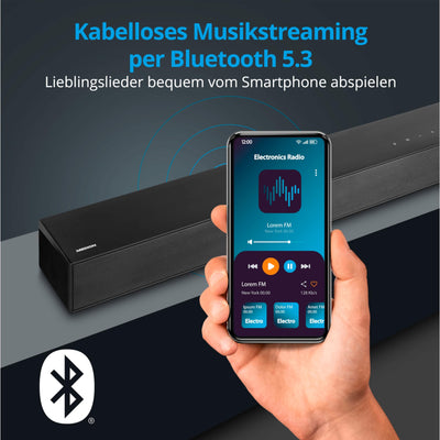MEDION S61022 3.1 Dolby Atmos Soundbar mit kabellosen Subwoofer (für TV Geräte, Bluetooth 5.3, HDMI eARC CEC, optischer Eingang, AUX, 3 x 20 W + 60 W (RMS) Subwoofer kabellos, Fernbedienung