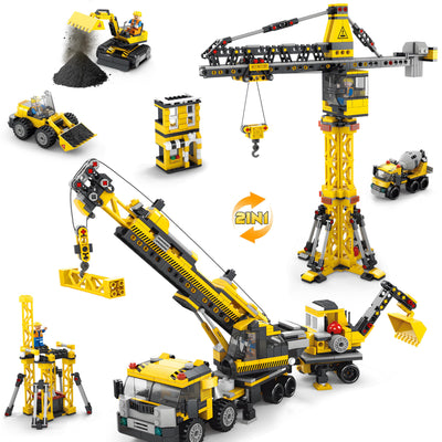 Charmofun Techink Kran Bauspielzeugsets, 854 Teile Klemmbausteine Technik ab 6-12 Jahre für Jungen, LKW-Kran&Turmkran, Variable 7 Technik Modellen, STEM Spielzeug Geschenke für Kinder