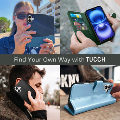 TUCCH Hülle für iPhone 16 Plus 5G Handyhülle [RFID Blocker] Stoßfest [Magnet Verschluss] [Kartenfach] TPU Flip Klappbar Schutzhülle Kompatibel mit iPhone 16 Plus 2024 (6,7 Zoll), Blau Glitzer