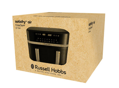 Russell Hobbs Heißluftfritteuse 2 Kammern 9L Rapid AirFryer [2 Fächer je 4,5l, sehr leiser Betrieb, 9 Programme] SatisFry Fritteuse (spülmaschinenfest, Match & Synchronisierungsfunktion) 27681-56